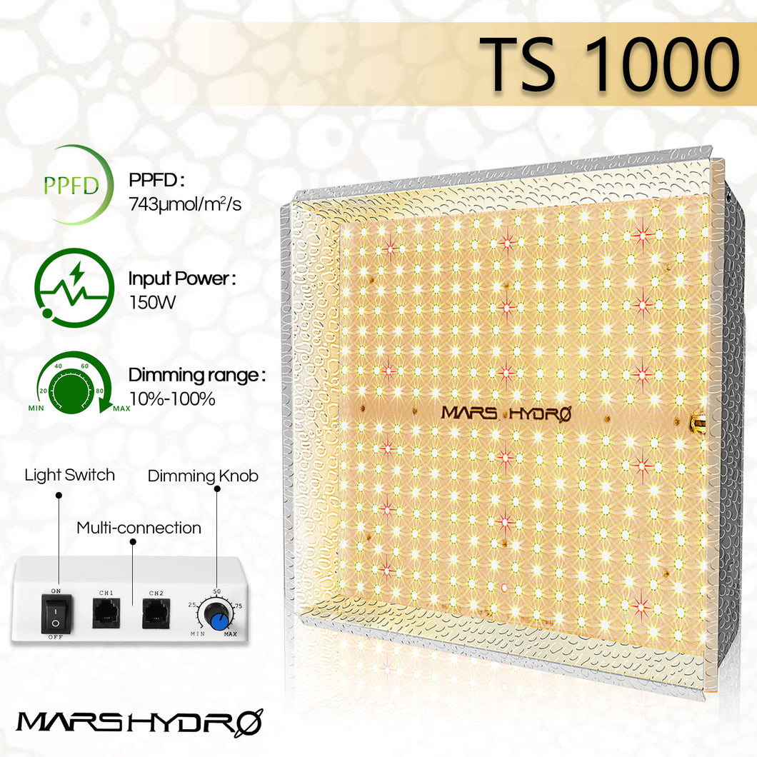 Mars Hydro TS 1000, TS Series, 150 watt 2 g per watt 2.3 mol PPFD 841 full spectrum efficient LED Growlight Groeilicht