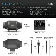 Load image into Gallery viewer, AC Infinity CLOUDLINE T4, QUIET INLINE DUCT FAN SYSTEM WITH TEMPERATURE AND HUMIDITY CONTROLLER, 4-INCH
