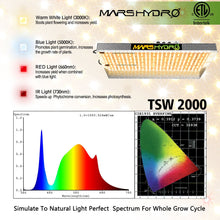 Load image into Gallery viewer, Mars Hydro TSW 2000, TS series, 300 watt, dimmer, 1122umol, reflecterend aluminium, full spectrum, ppfd 1940, LED, driver, SMD, licht intensief, verschillende omgeving,
