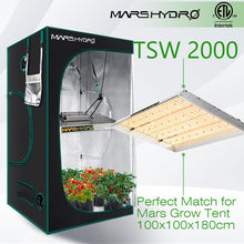 Load image into Gallery viewer, Mars Hydro TSW 2000, TS series, 300 watt, dimmer, 1122umol, reflecterend aluminium, full spectrum, ppfd 1940, LED, driver, SMD, licht intensief, verschillende omgeving,

